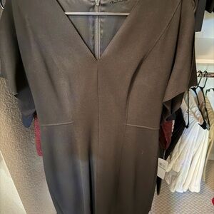 Elie Tahari Black V-Neck Midi Dress